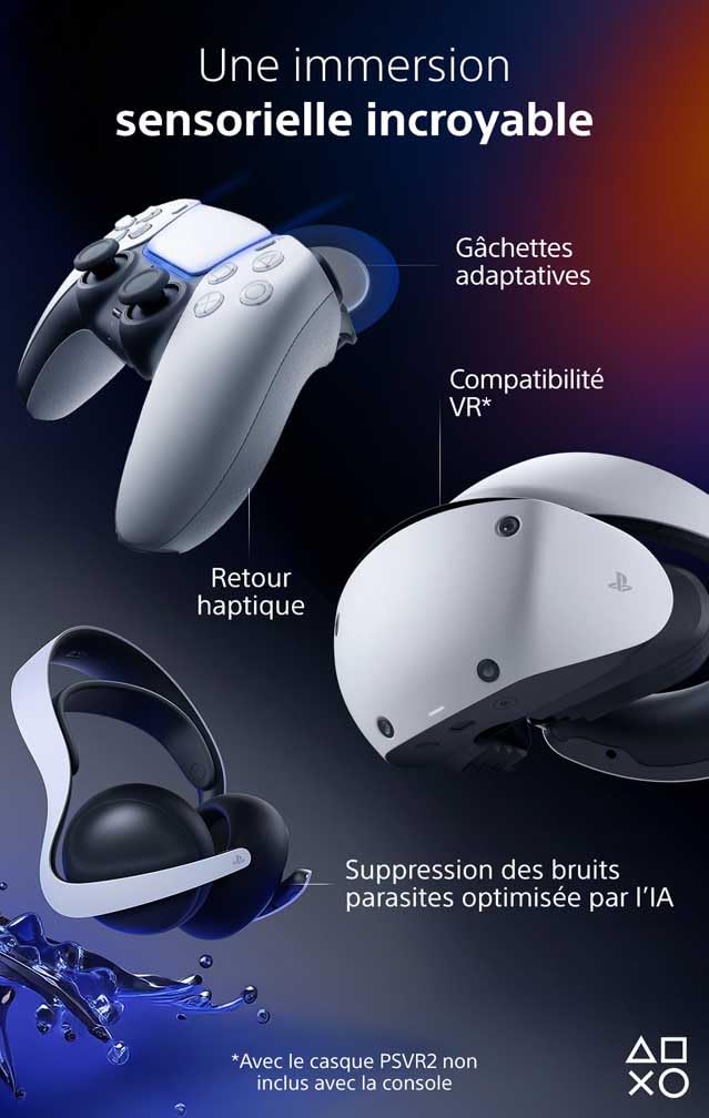 Sony, Console PlayStation 5 Édition Standard 1 To avec lecteur Blu-ray 4K, SSD Ultra-Rapide, Audio 3D, Ray Tracing, 1 Manette DualSense avec Retour Haptique et Gâchettes Adaptatives, Couleur : Blanche