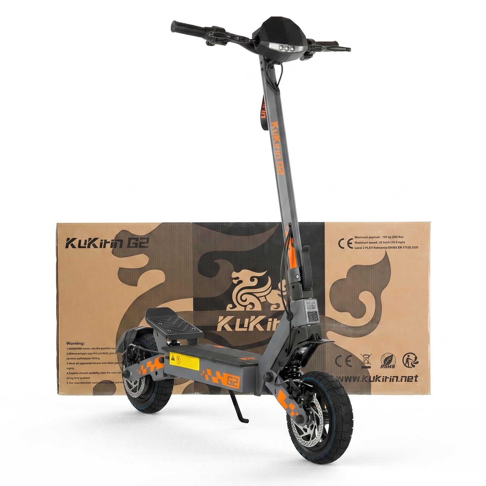 KuKirin Trotinette Électrique 48V 15.6Ah – 55km Autonomie Pliable Tout-Terrain avec Double Amortissement, Plateau Anti-Dérapant & LEDs