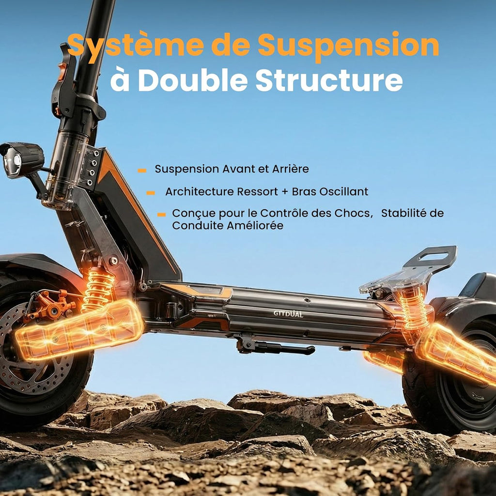 isinwheel GT1Dual Trottinette Électrique Adulte Tout Terrain, Double Moteur Commutable, Batterie 48V 13Ah 60 km Autonomie, Pneus 10" Off-Road, Clignotants LED, Double Frein, Pliable, Charge Max 150 kg