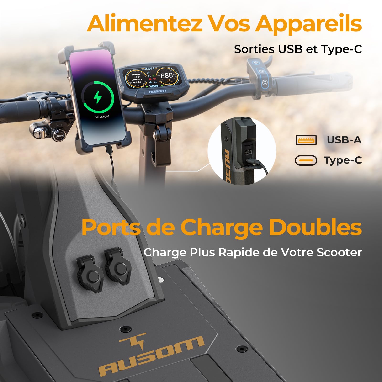 Ausom Gosoul 2 / L2 Max Trottinette Électrique Adultes, Autonomie 70KM/90KM, Freins à Disque avec E-ABS, Idéale pour Les Déplacements Urbains, 10" trotinette électrique Pliable Tout Terrain