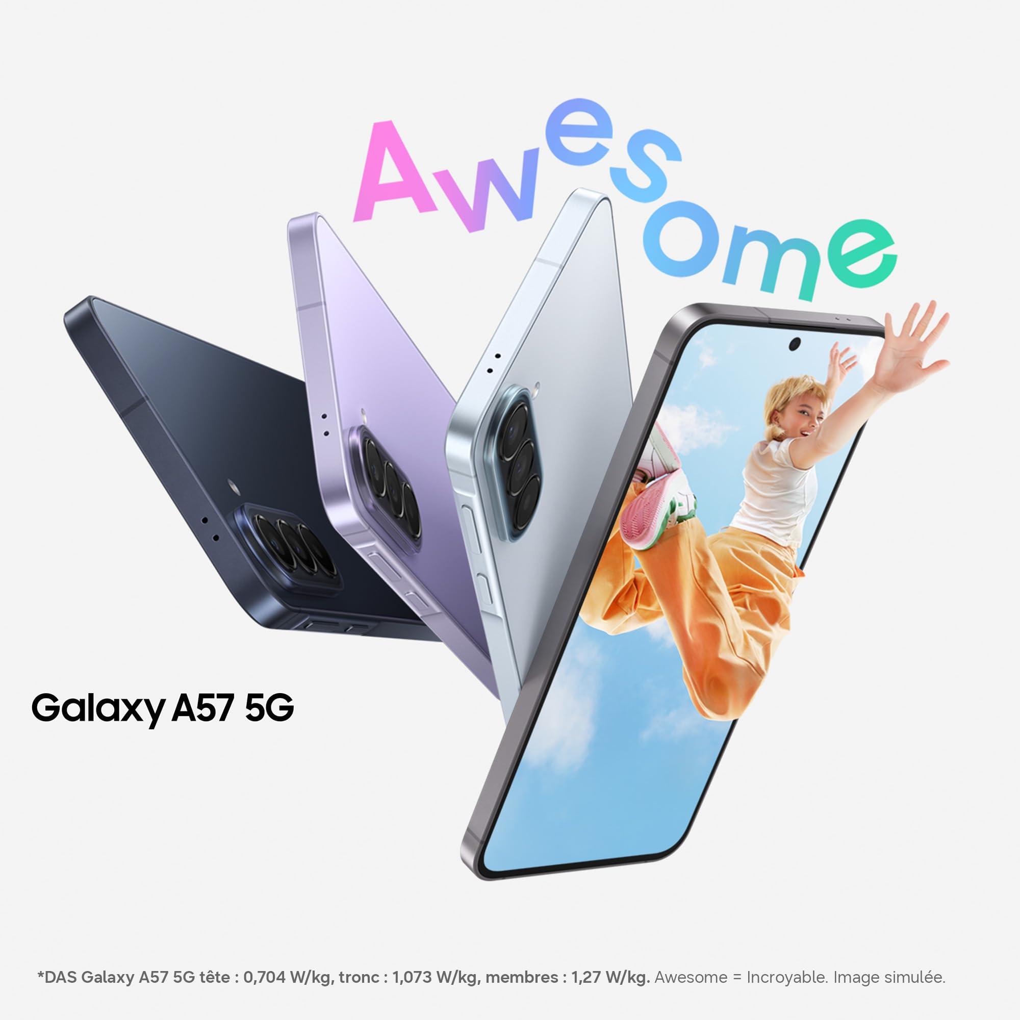 Samsung Galaxy A57 5G, Smartphone Android 5G avec l'IA Accessible à Tous, 256 Go, RAM 8 Go, Chargeur Secteur Rapide 25W Inclus, Smartphone déverrouillé, Lavande, Version FR