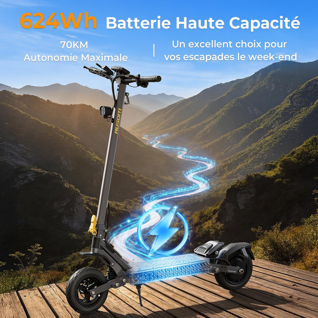 Ausom Gosoul 2 / L2 Max Trottinette Électrique Adultes, Autonomie 70KM/90KM, Freins à Disque avec E-ABS, Idéale pour Les Déplacements Urbains, 10" trotinette électrique Pliable Tout Terrain
