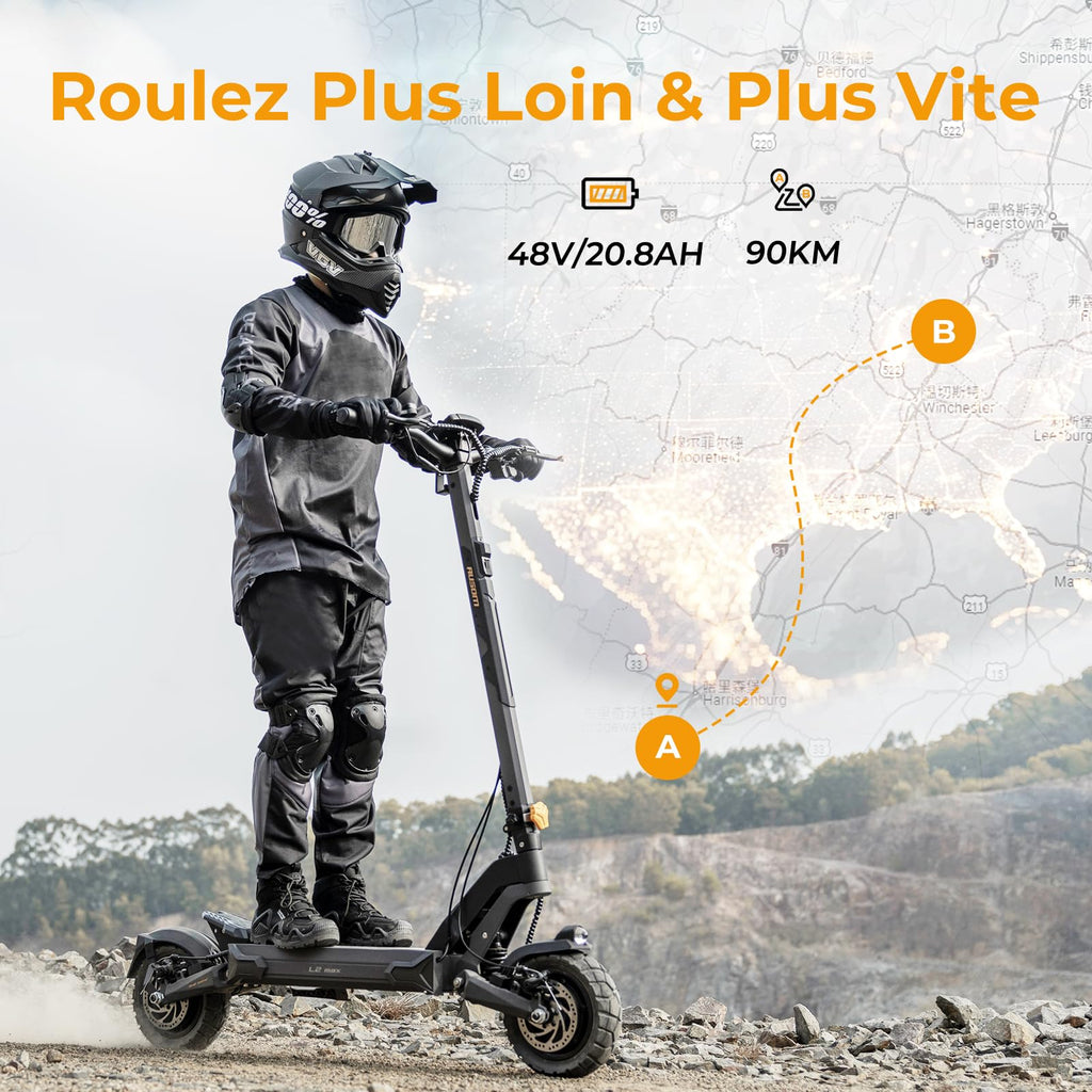 Ausom Gosoul 2 / L2 Max Trottinette Électrique Adultes, Autonomie 70KM/90KM, Freins à Disque avec E-ABS, Idéale pour Les Déplacements Urbains, 10" trotinette électrique Pliable Tout Terrain