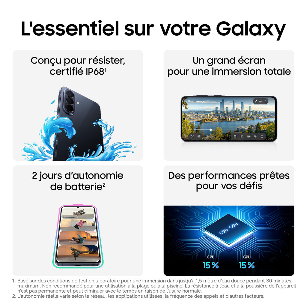 Samsung Galaxy A57 5G, Smartphone Android 5G avec l'IA Accessible à Tous, 256 Go, RAM 8 Go, Chargeur Secteur Rapide 25W Inclus, Smartphone déverrouillé, Lavande, Version FR