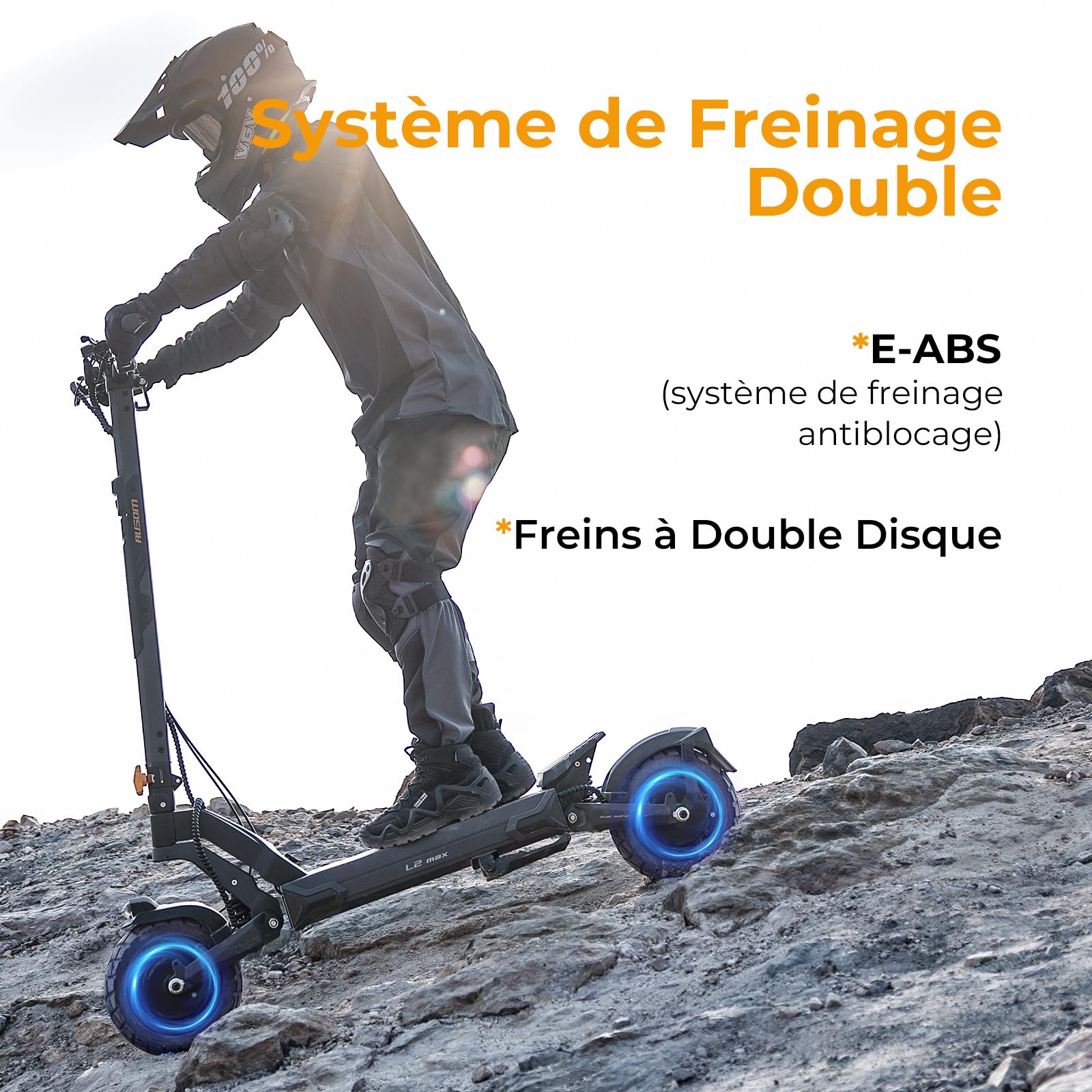 Ausom Gosoul 2 / L2 Max Trottinette Électrique Adultes, Autonomie 70KM/90KM, Freins à Disque avec E-ABS, Idéale pour Les Déplacements Urbains, 10" trotinette électrique Pliable Tout Terrain