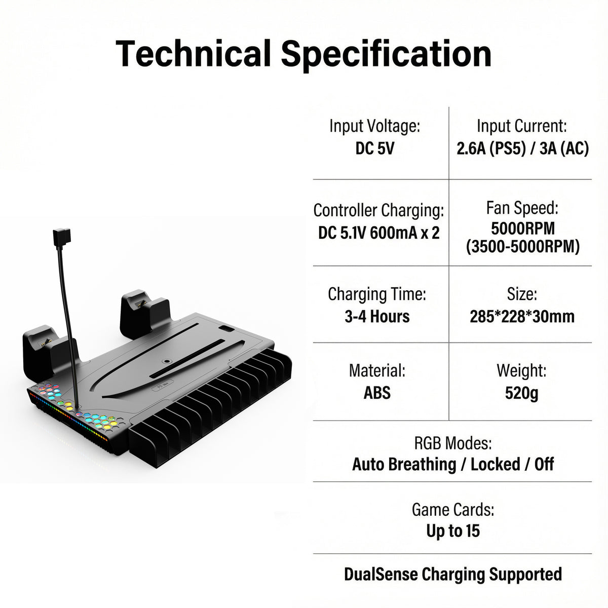 Support de Charge et Refroidissement Multifonction YJT-5OT2075 RGB pour PS5 & PS5 Slim