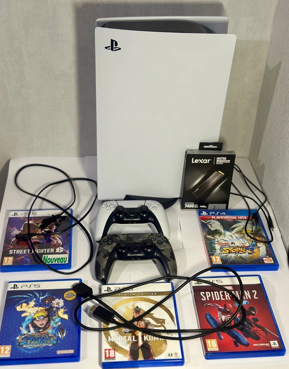 Pack PlayStation 5 Standard + 2 Manettes DualSense + SSD Lexar 2 To + 5 Jeux