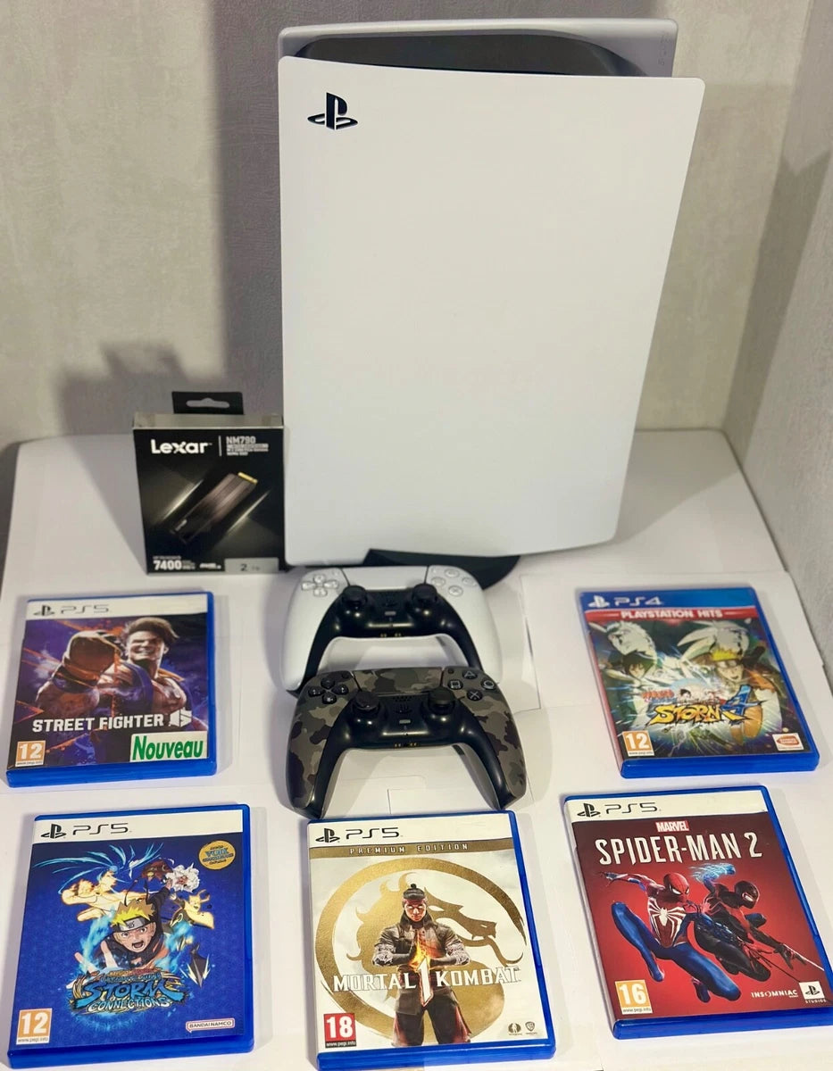 Pack PlayStation 5 Standard + 2 Manettes DualSense + SSD Lexar 2 To + 5 Jeux